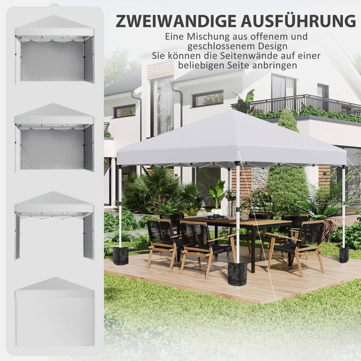 Outsunny Pavillon weiß Polyester B/H/L: ca. 297x297x274 cm