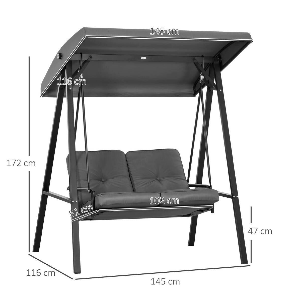Outsunny Hollywoodschaukel dunkelgrau Polyester B/H/L: ca. 116x172x145 cm