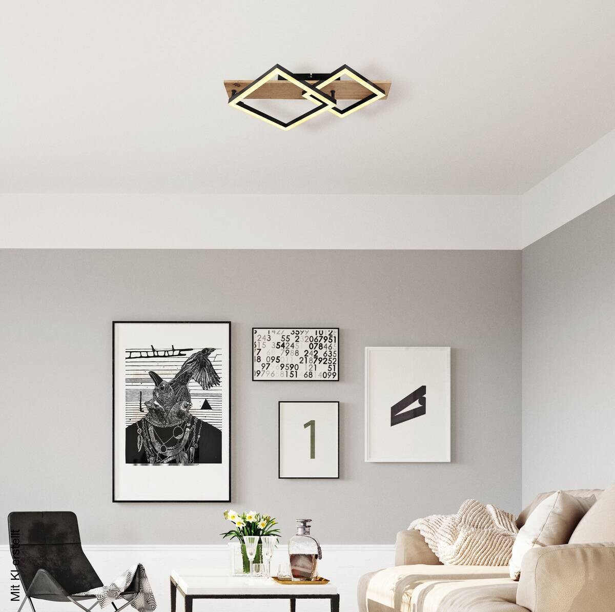 GLOBO LED-Deckenleuchte dunkelbraun schwarz Kunststoff Metall MDF B/H/T: ca. 31x8,5x47,5 cm