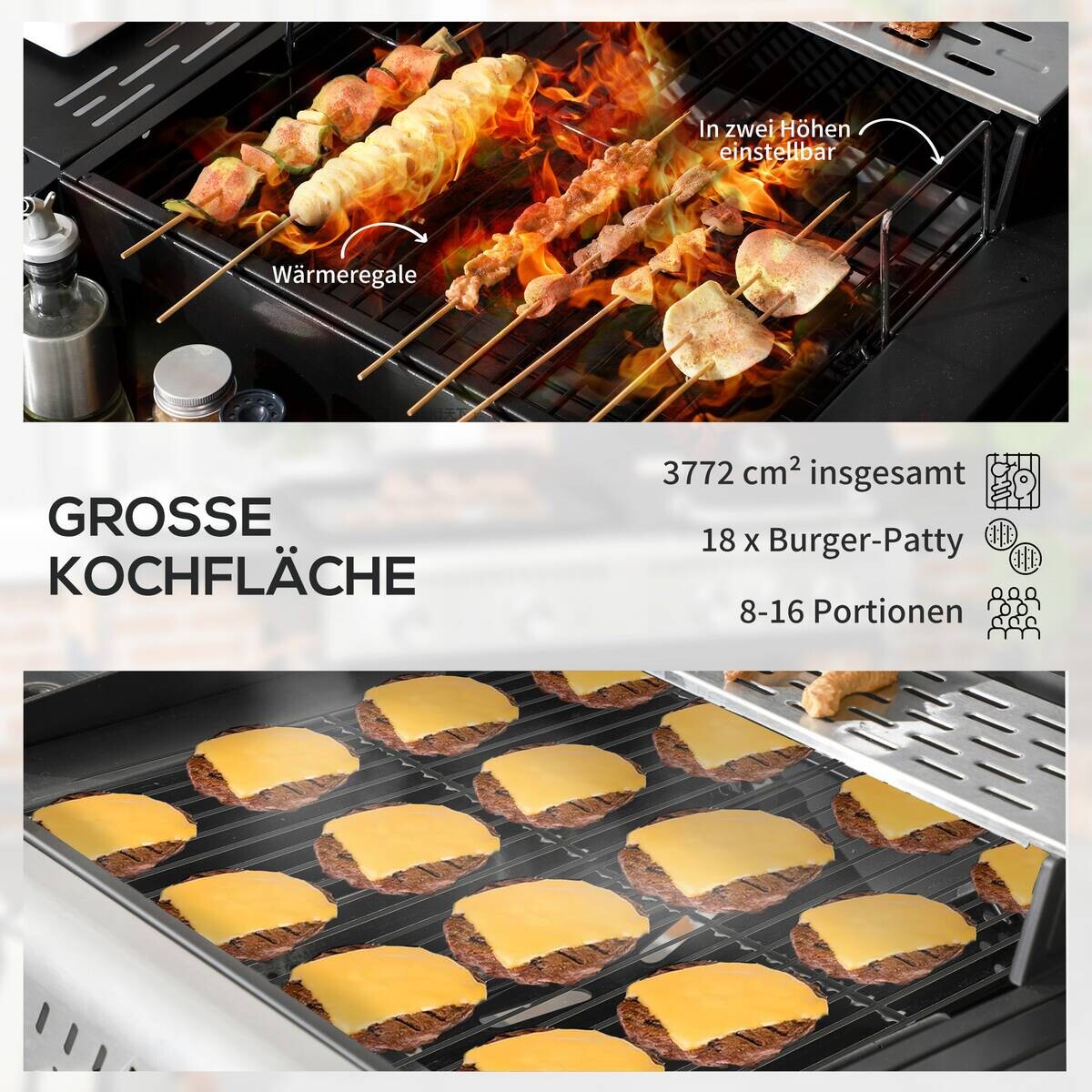 Outsunny Gas-/Kohlegrill Edelstahl B/H/L: ca. 53x101x161 cm