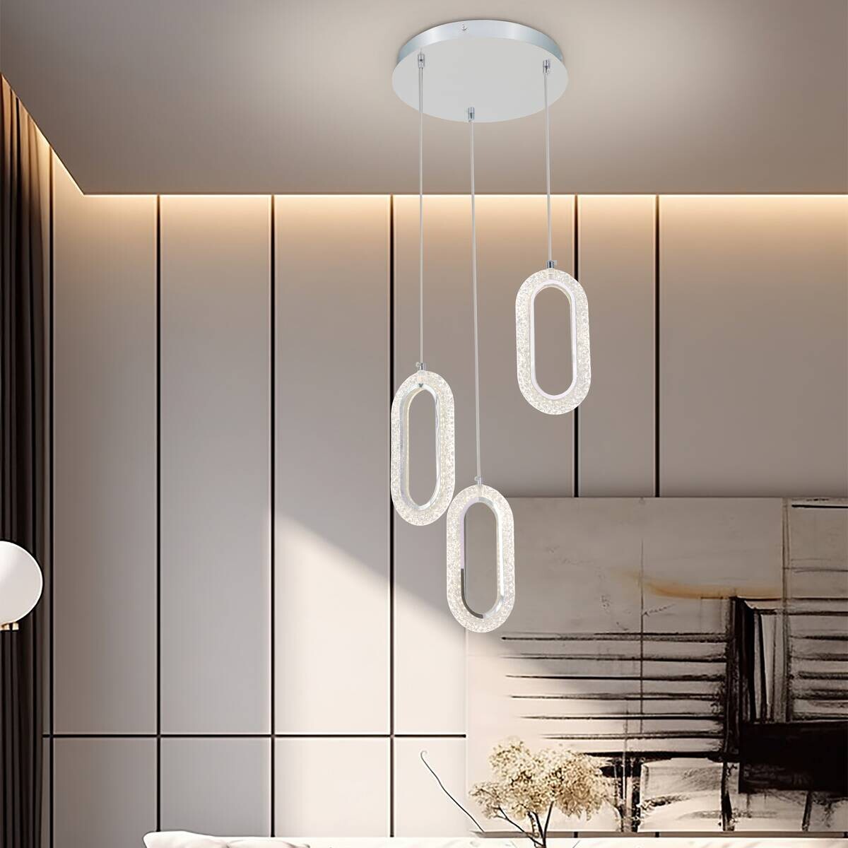POCOline LED-Pendelleuchte Alfredo Chrom Metall Acryl B/H/L: ca. 30x143x30 cm