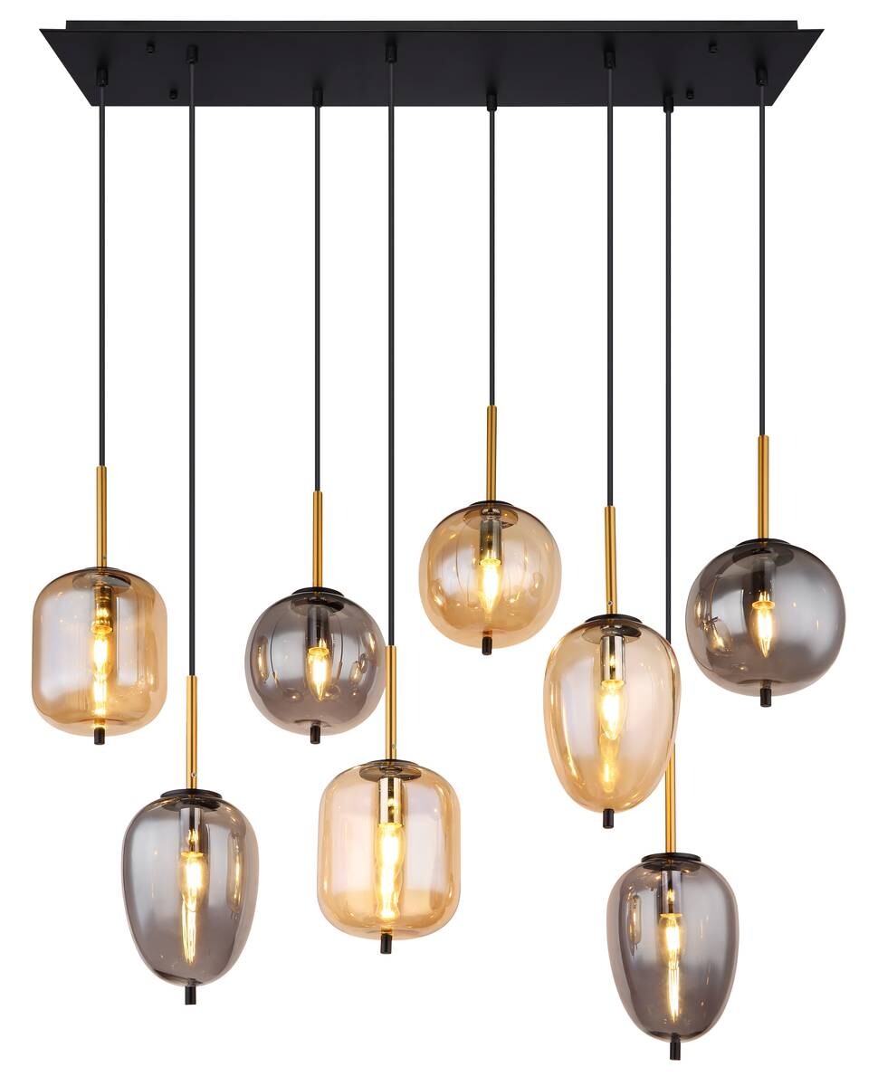 GLOBO Pendelleuchte mattschwarz Metall Glas B/H/T: ca. 34x120x102,5 cm 8 Brennstellen