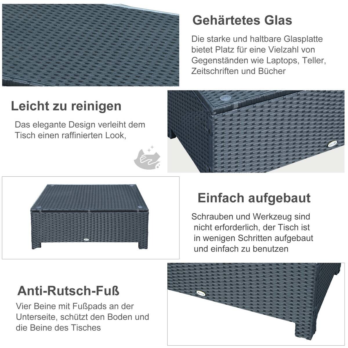 Outsunny Beistelltisch schwarz Glas B/H/L: ca. 50x85x39 cm