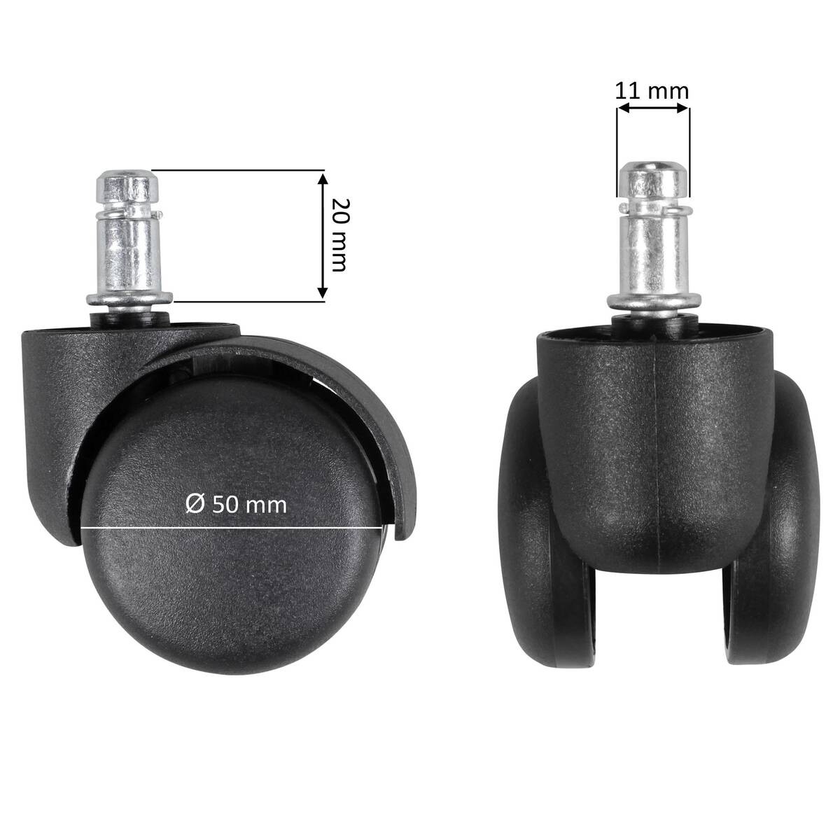 Hartbodenrollen schwarz Kunststoff B/H/T: ca. 5x5x5 cm