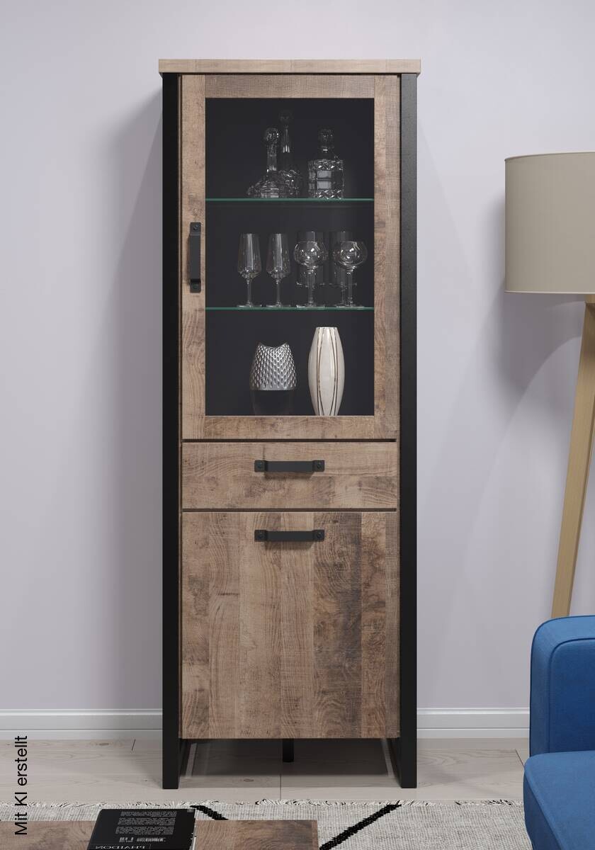 Standvitrine Emile Eiche Tabak Nachbildung B/H/T: ca. 70x195x45 cm