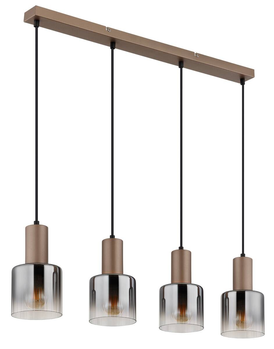GLOBO Pendelleuchte Walton 4 klar kaffee Rauch Glas Metall B/H/L: ca. 12x150x78 cm E27 4 Brennstellen