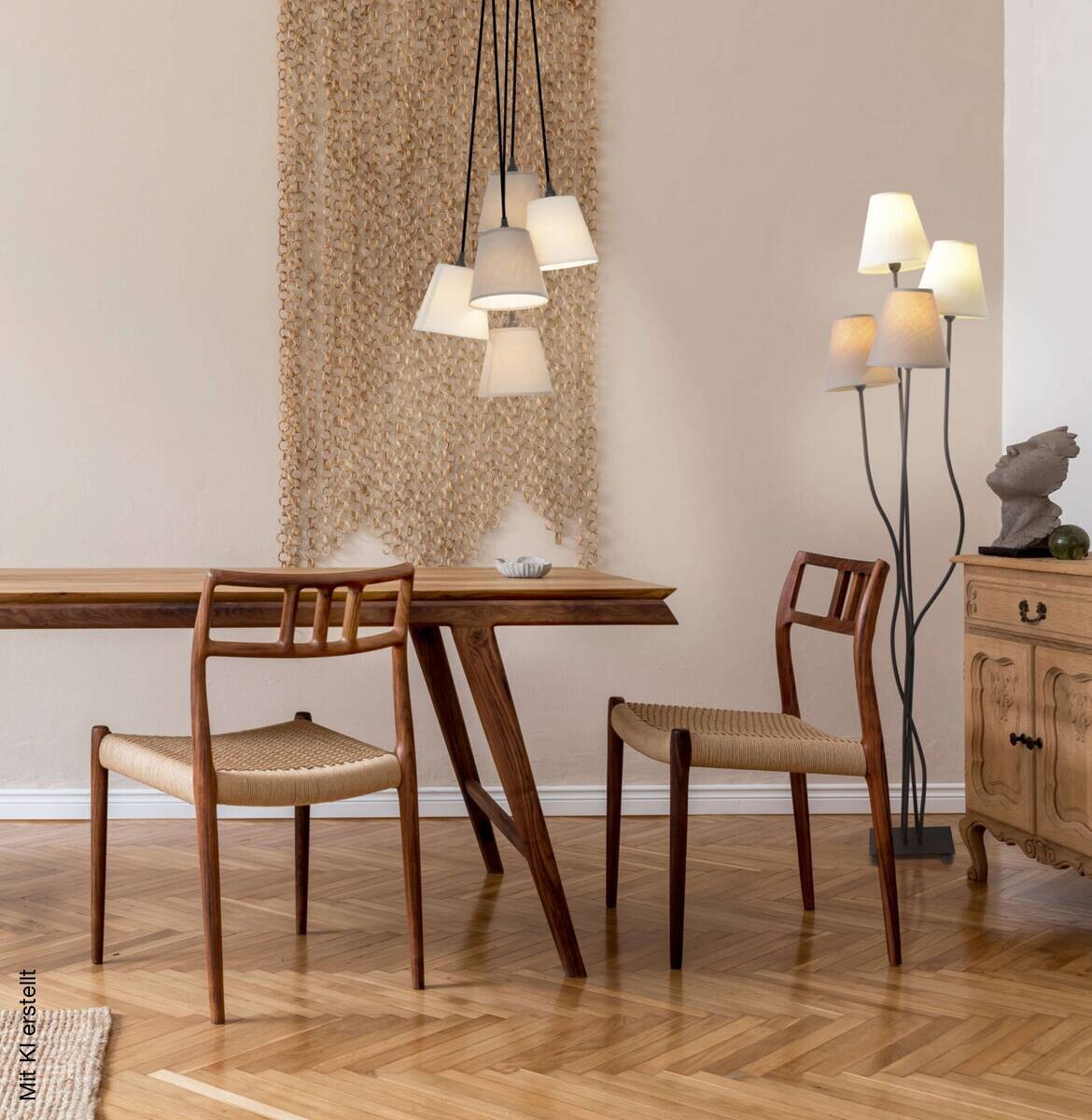 Näve Leuchten Stehlampe 2040911 braun Metall Textil B/H/T: ca. 34x138x43 cm 4 Brennstellen