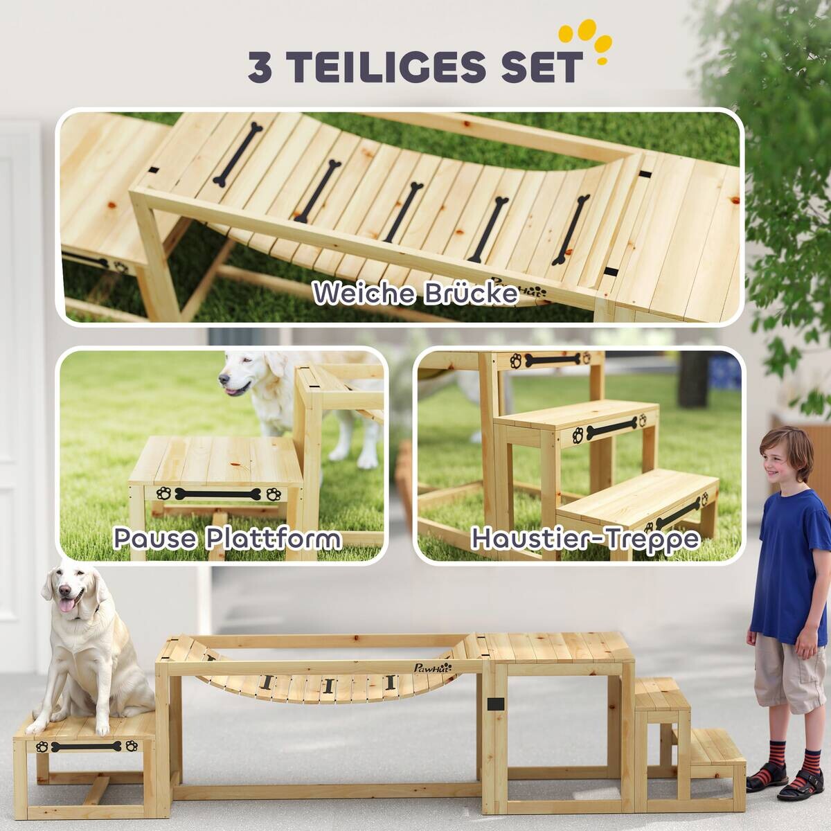 PawHut Hunde Agility Set Holzoptik Holz B/H/L: ca. 50x56x120 cm