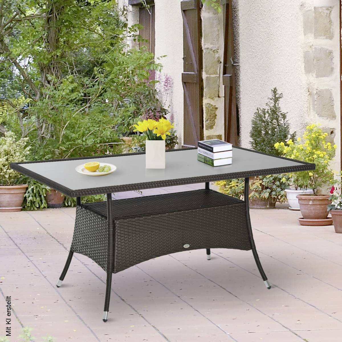 Outsunny Gartentisch schwarz Polyrattan B/H/L: ca. 85x74x150 cm