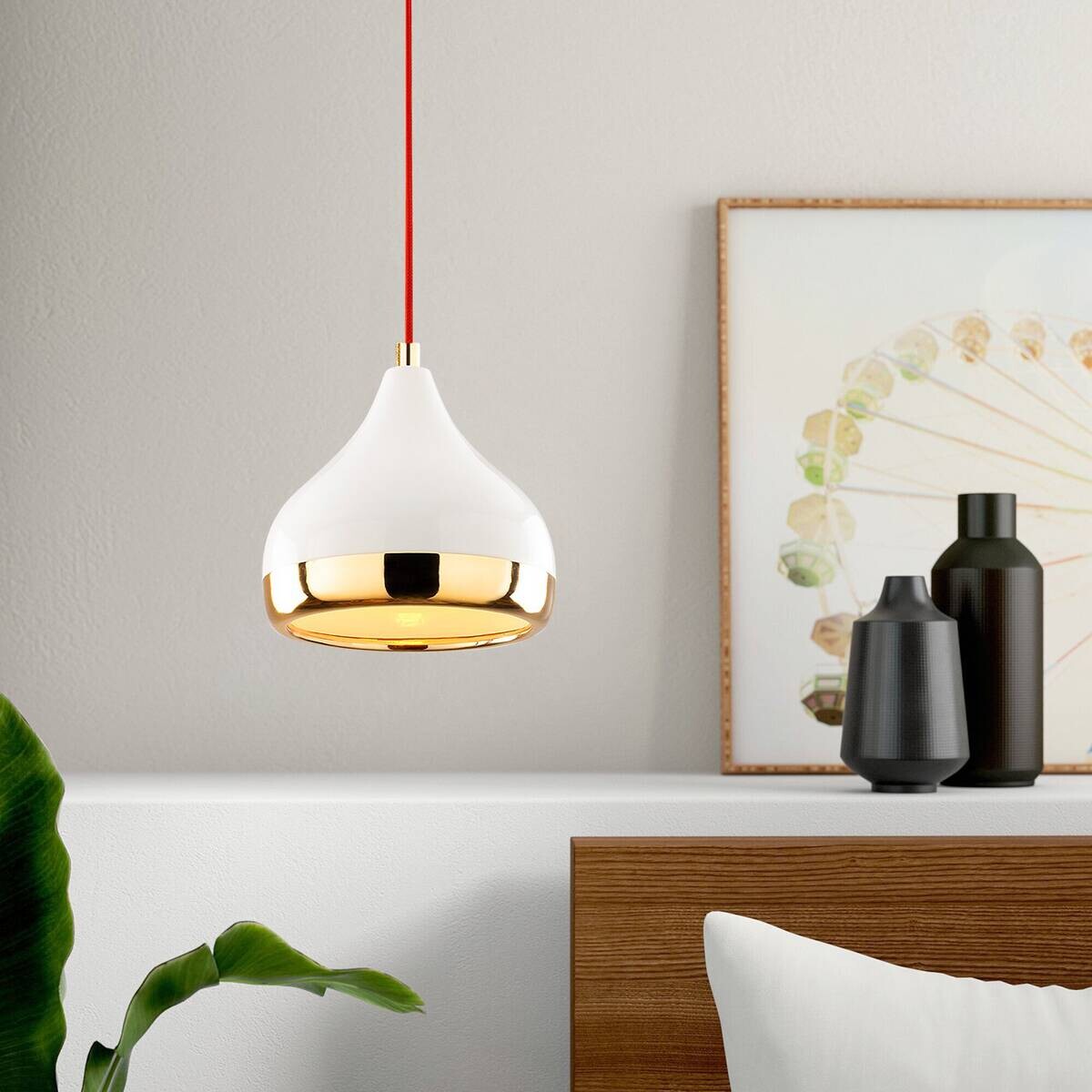 Opviq Pendelleuchte Yildo-6867 weiß rot B/H/T/L/D: ca. 17x112x17x17x17 cm E27 1 Brennstellen