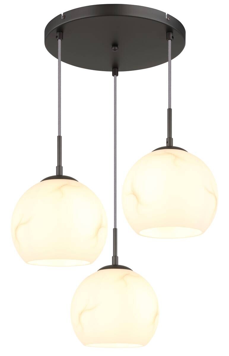 GLOBO Pendelleuchte RAGUSA schwarz Glas Metall H/D: ca. 120x42,5 cm E27 3 Brennstellen