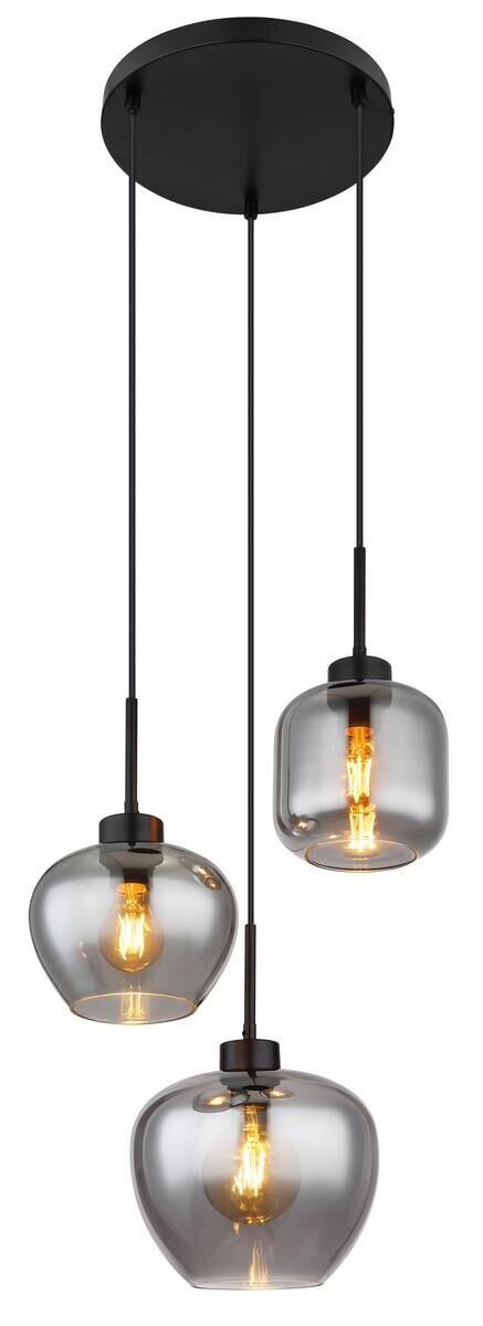 GLOBO Pendelleuchte Matt schwarz Metall H/D: ca. 120x38 cm E27 3 Brennstellen