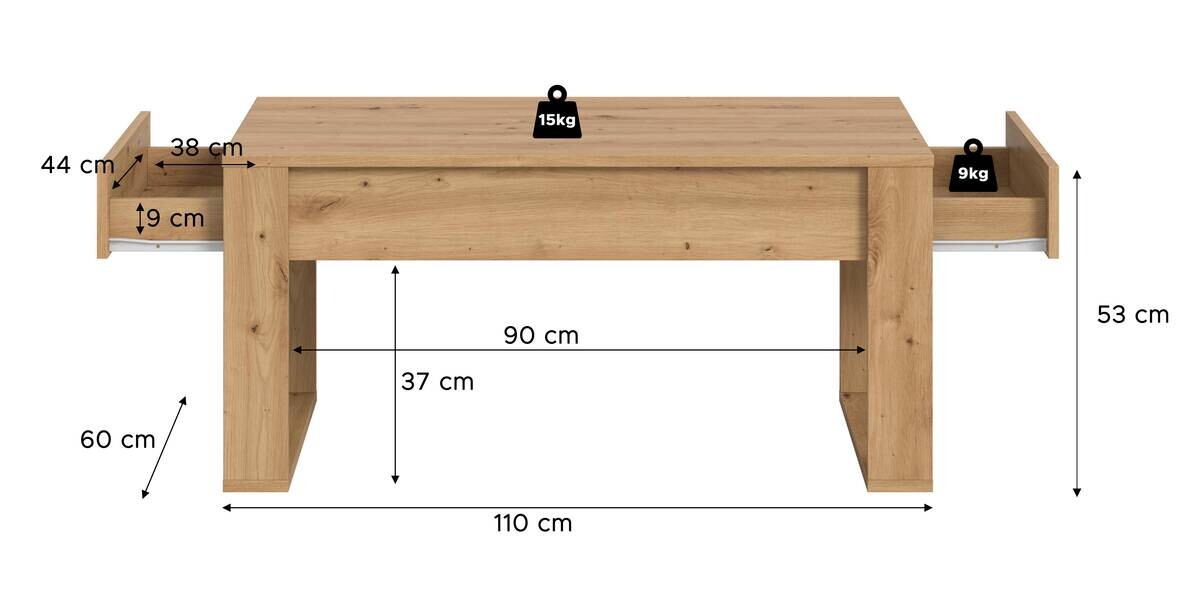xonox.home Couchtisch Malmö Artisan Oak B/H/T: ca. 110x52x60 cm