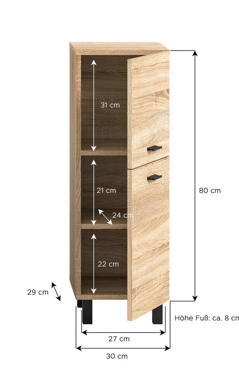 Badhochschrank BOSTON Eiche Sonoma Nachbildung B/H/T: ca. 30x80x29 cm