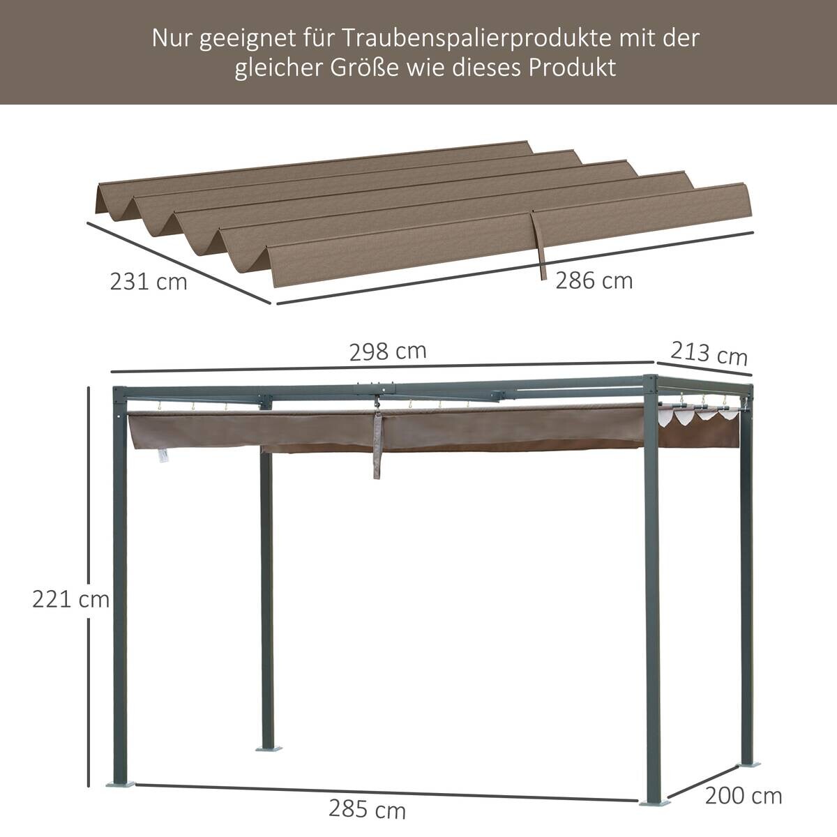 Outsunny Ersatzdach kaffee Polyester B/H/L: ca. 245x23x286 cm