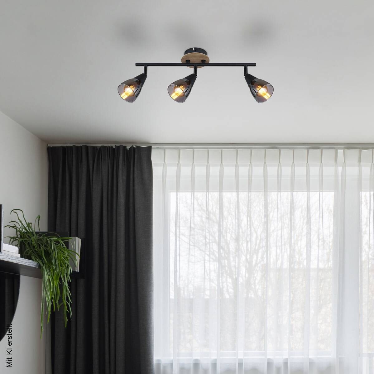 GLOBO Spot Mubby schwarz Rauch Metall Glas B/H/L: ca. 10x20x42 cm E14 3 Brennstellen