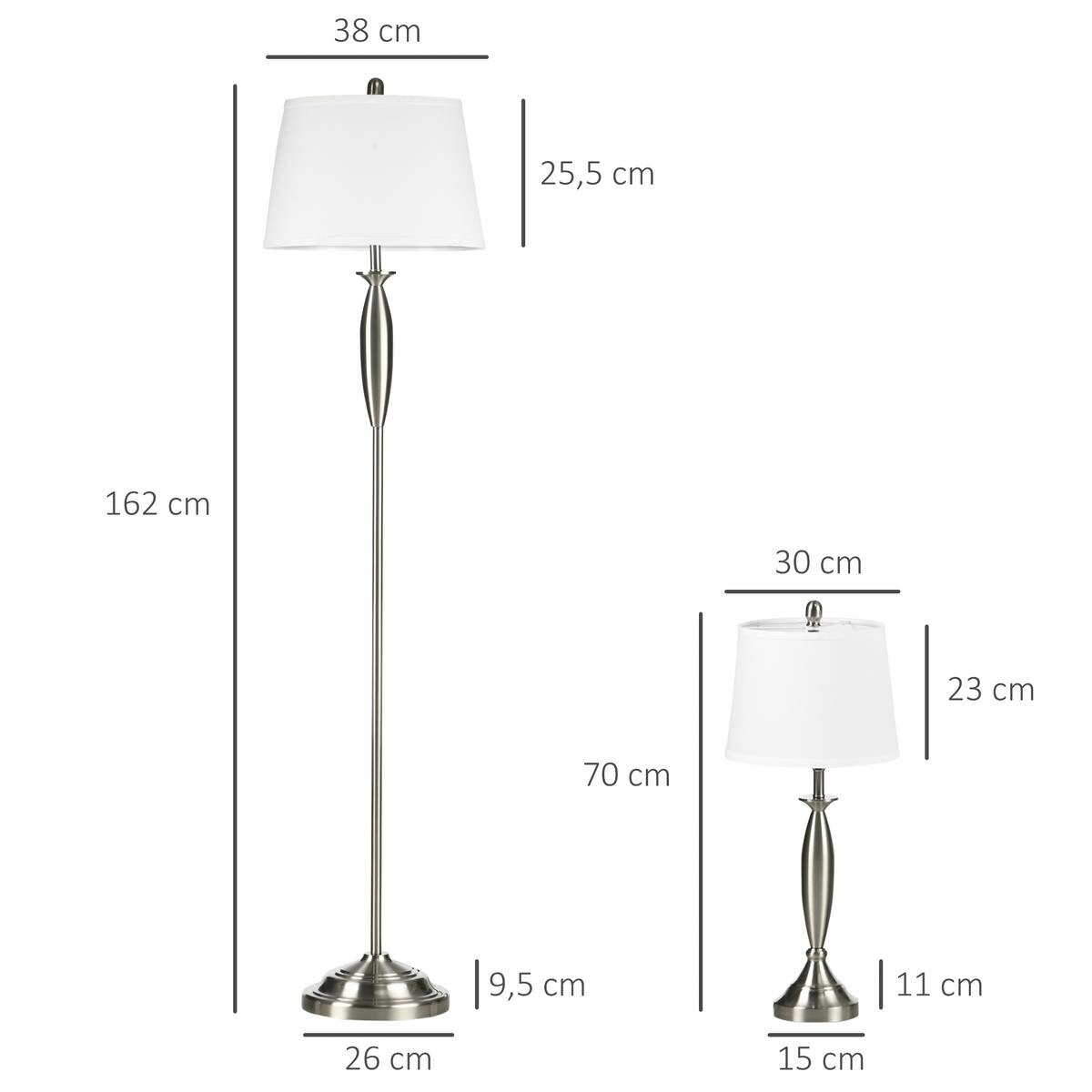 HOMCOM Stehlampe silber weiß Stahl Leinen B/H/T: ca. 38x162x38 cm