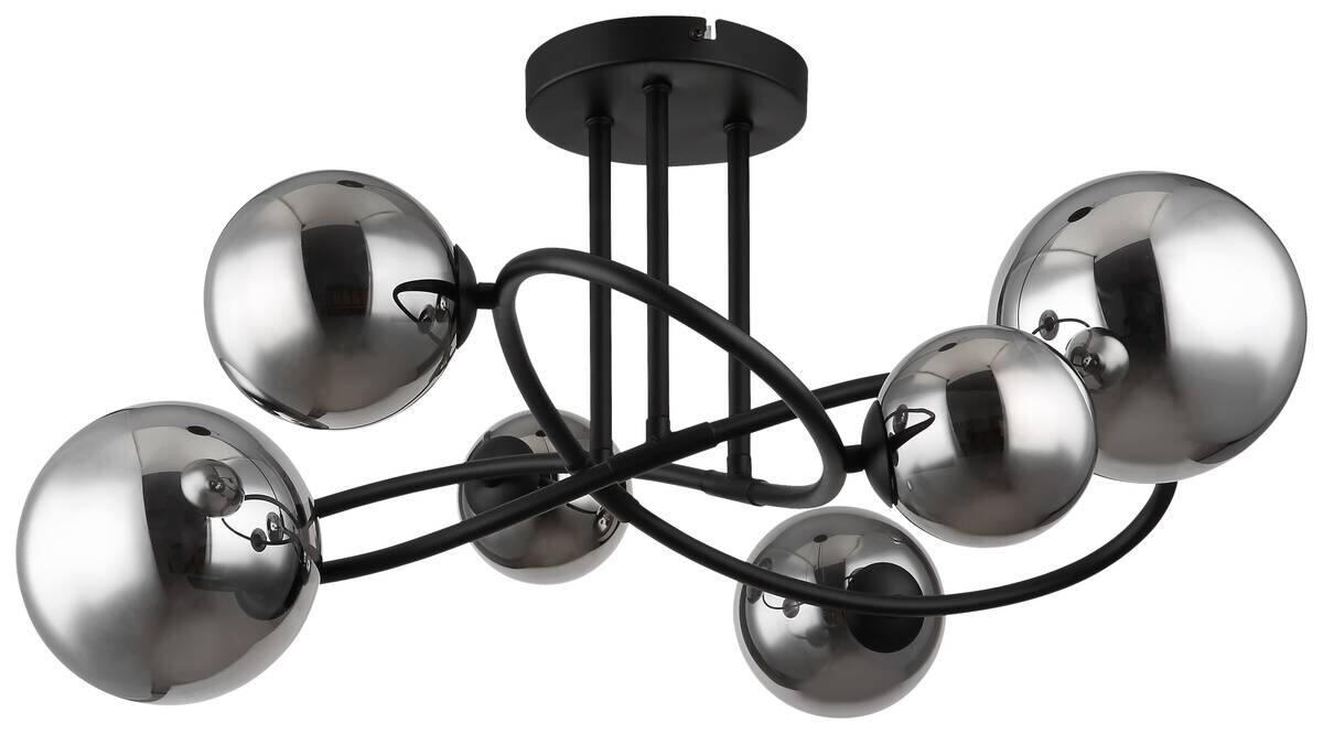 GLOBO LED-Deckenleuchte Rauch mattschwarz Glas Metall B/H/T: ca. 59x35x62 cm 6 Brennstellen