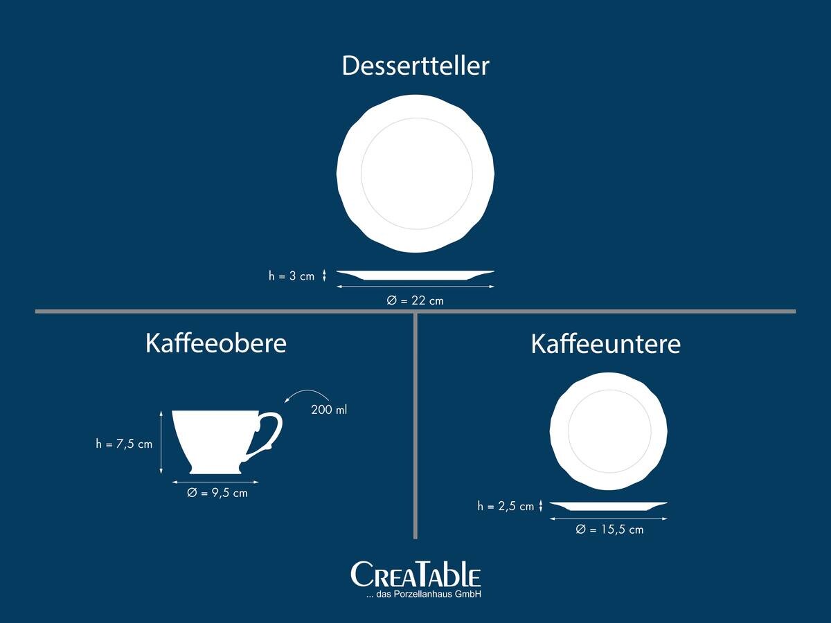 CreaTable Kaffeeservice Adelaide Grau grau Porzellan 12 tlg.