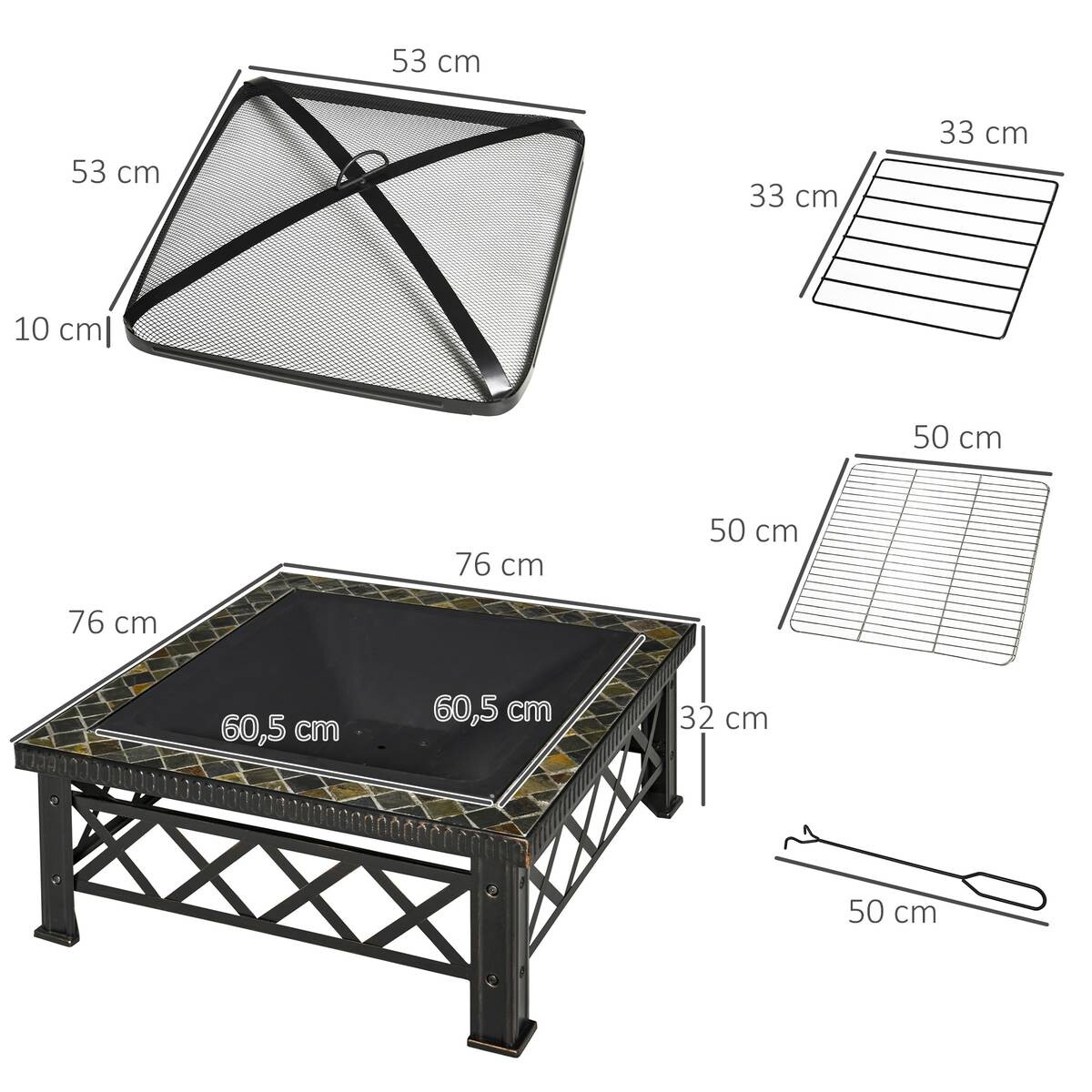 Outsunny Feuerschale schwarz Schiefer B/H/T: ca. 76x47x76 cm