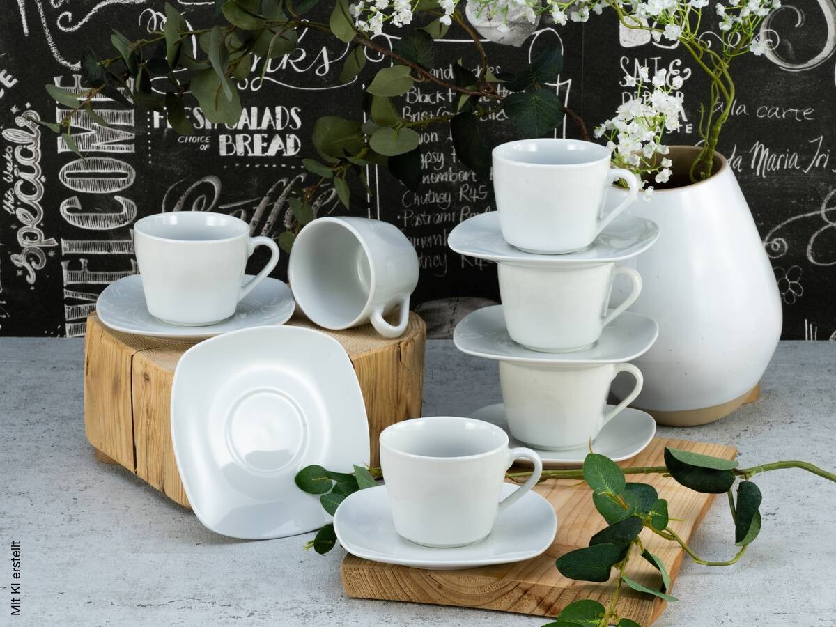 CreaTable Kaffeetassenset Square weiß Porzellan 12 tlg.