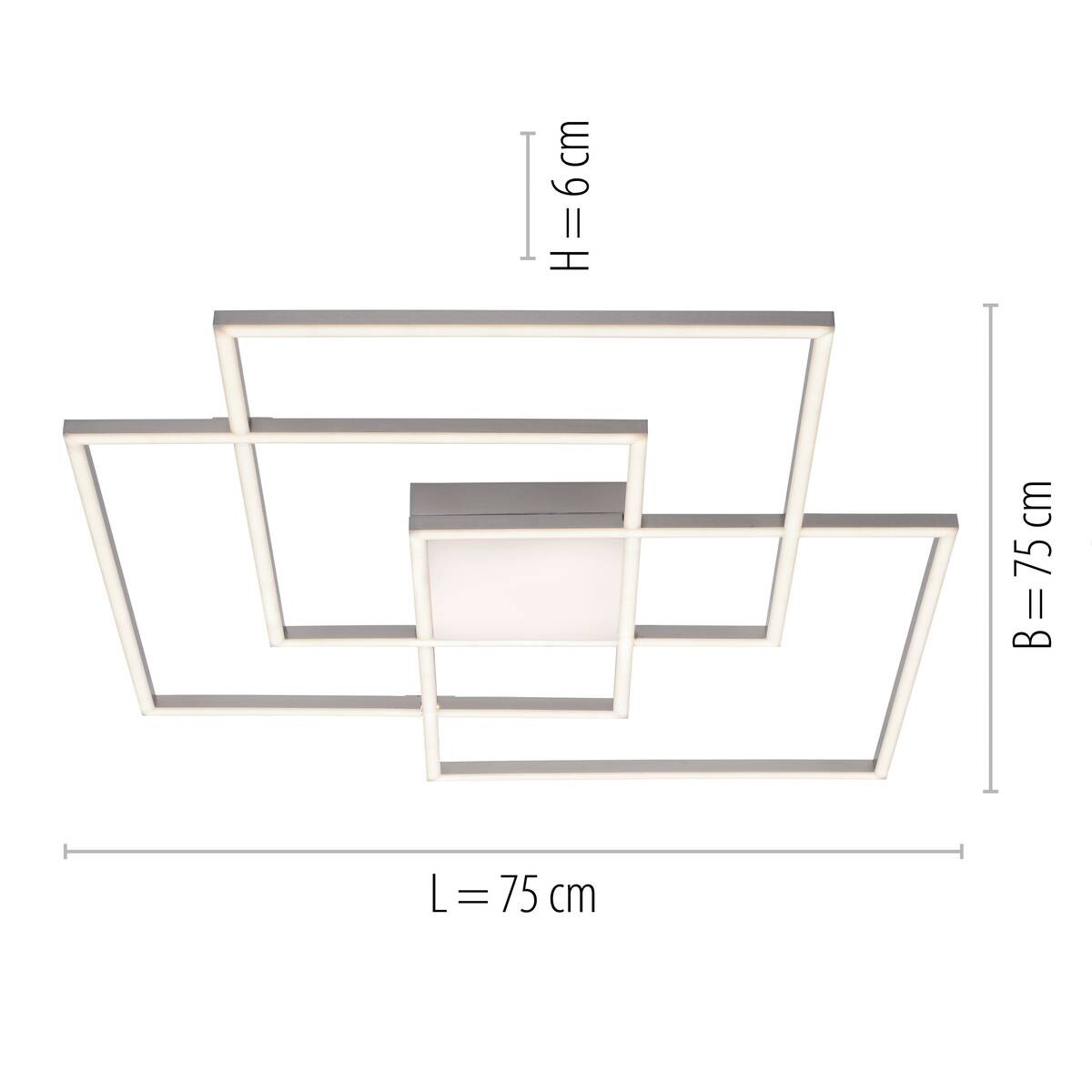 Just Light LED-Deckenleuchte AMIN 14713-55 stahlfarbig Edelstahl Kunststoff Aluminium B/H/T: ca. 75x6x75 cm 4 Brennstellen