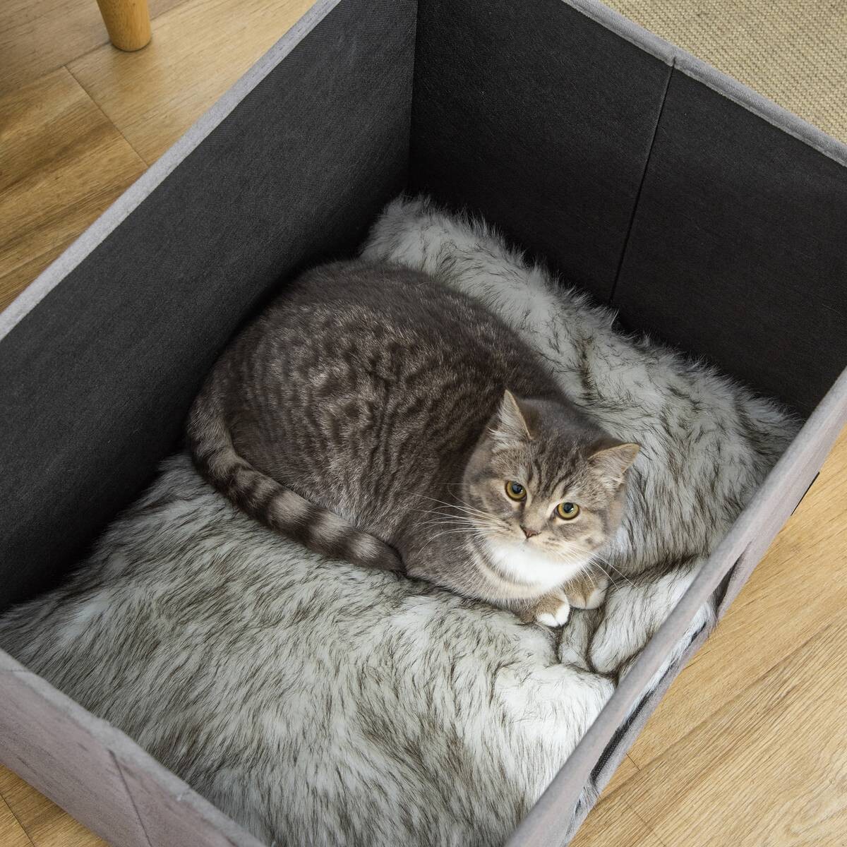 PawHut Katzenhaus grau Polyester B/H/L: ca. 45x44,5x60 cm