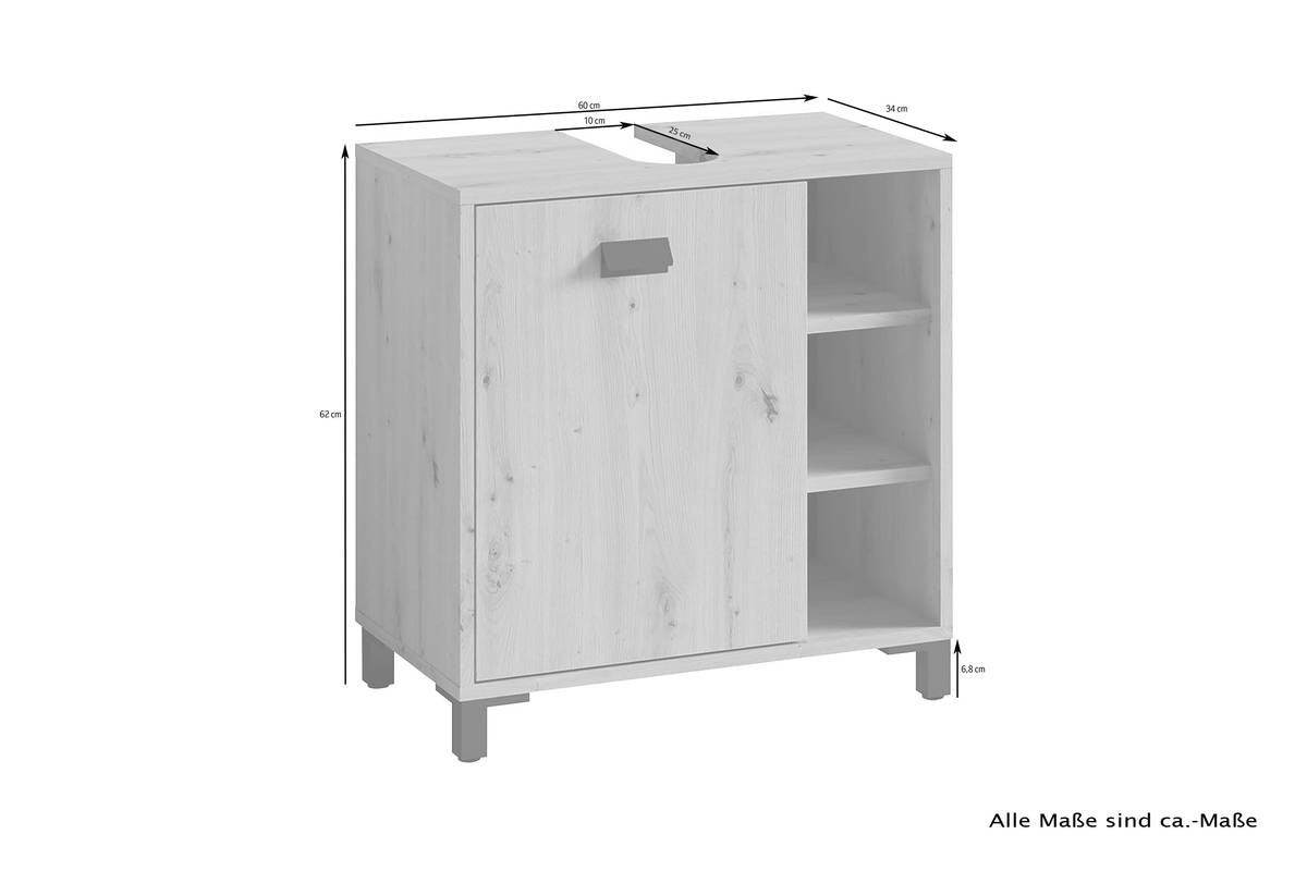 Waschbeckenunterschrank WELLNESS Eiche Artisan Nachbildung schwarz schwarz B/H/T: ca. 60x62x34 cm