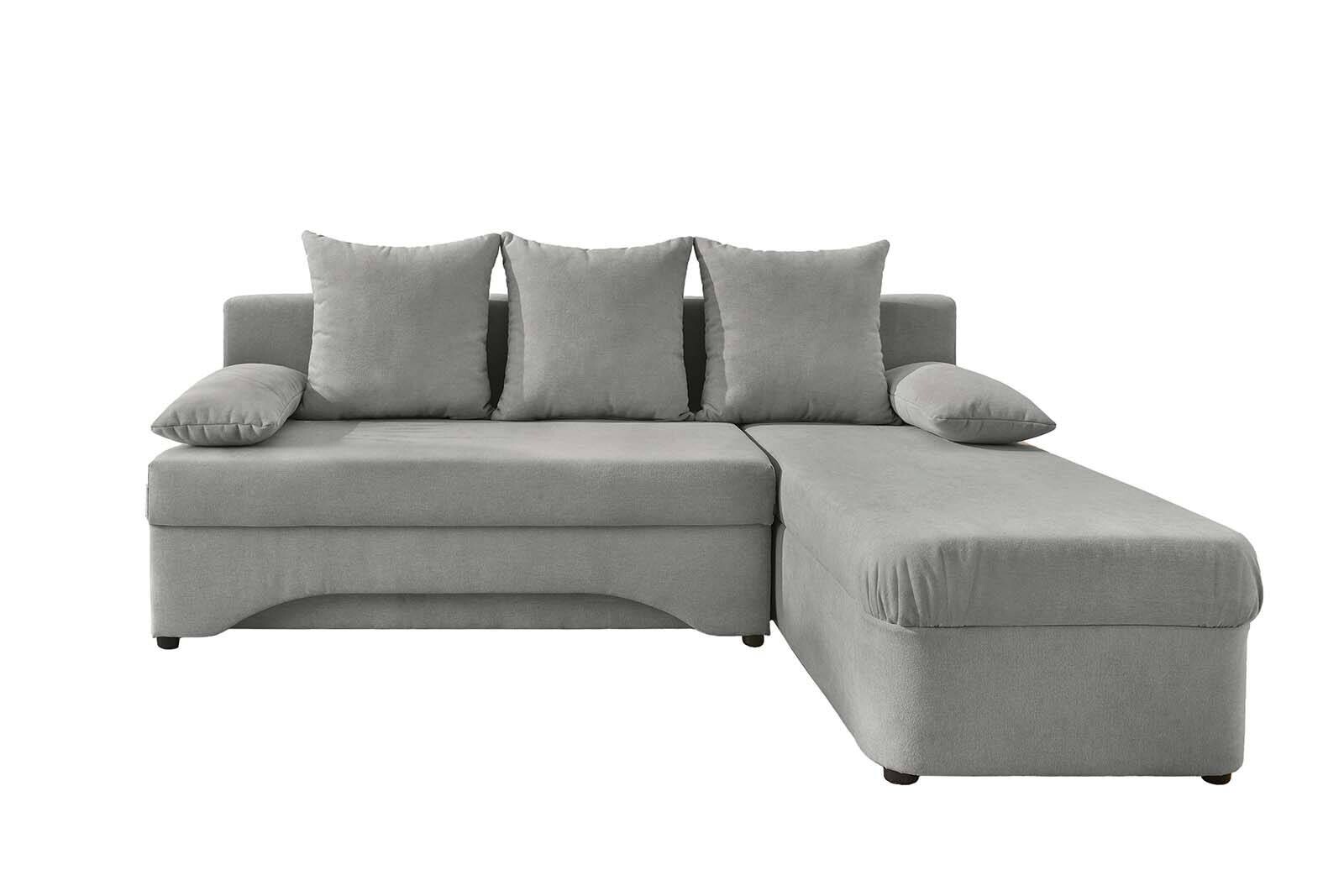Ecksofa mit Bettfunktion und Bettkasten hellgrau Microfaser B/H/T: ca. 191x70x142 cm