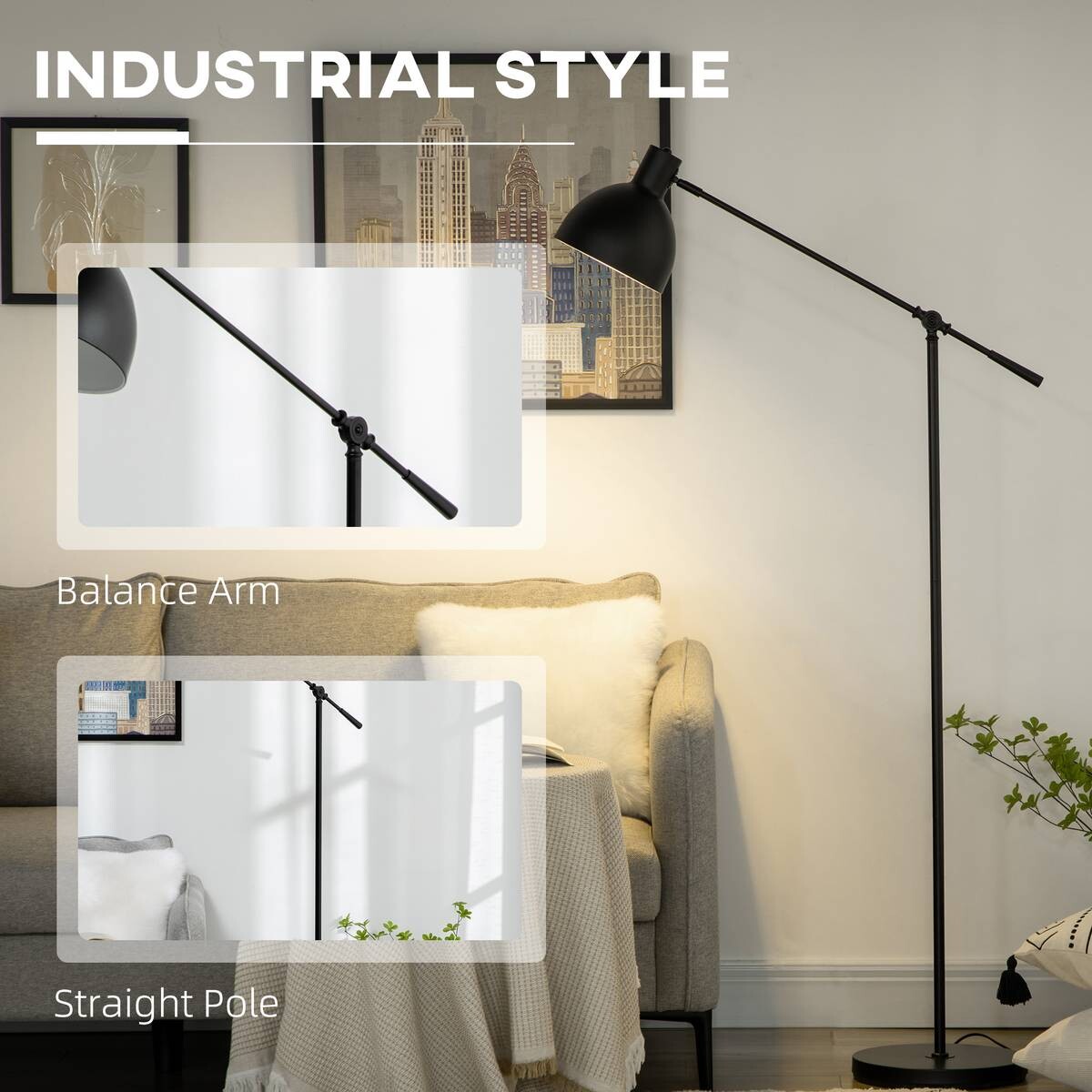 HOMCOM Stehlampe schwarz Stahl B/H/T: ca. 30x131x30 cm
