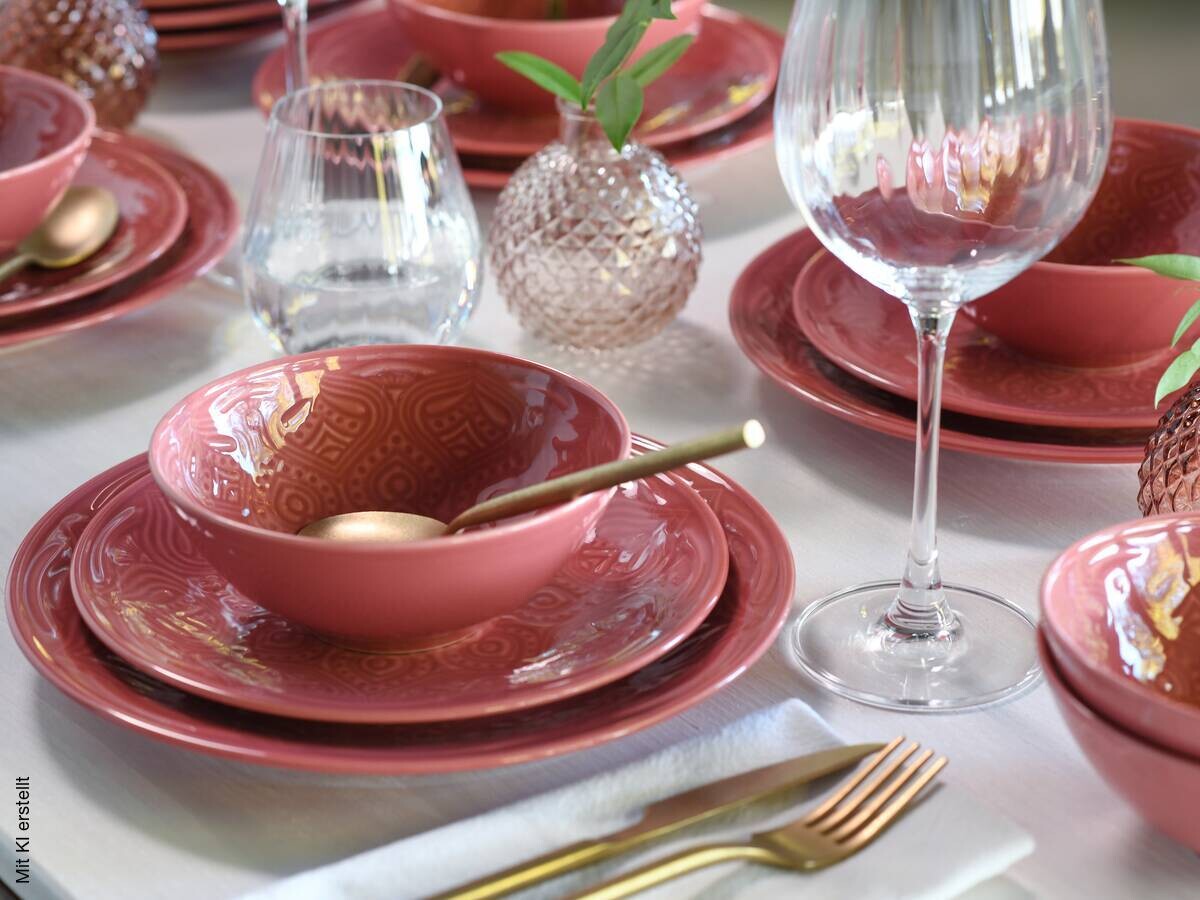 CreaTable Tafelservice Orient Mandala rot Porzellan 18 tlg.