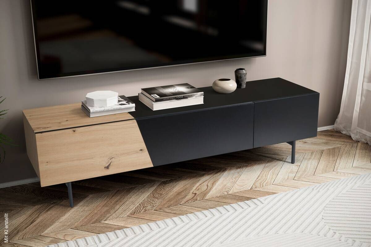 Lowboard schwarz Eiche Optik B/H/T: ca. 150x40x40 cm
