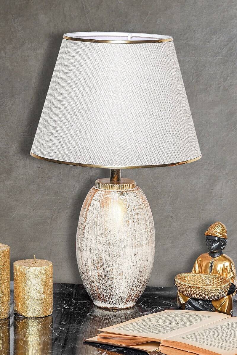 Opviq Tischleuchte gold beige Stoff Metall B/H/T/L/D: ca. 30x50x30x30x30 cm E27 1 Brennstellen