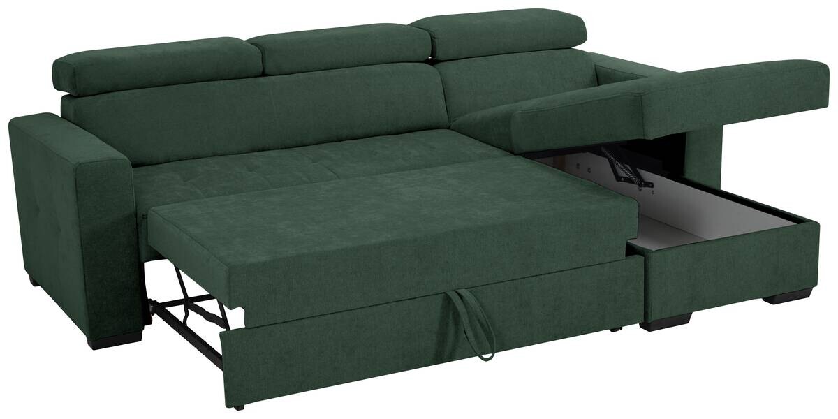 Ecksofa mit Bettfunktion und Bettkasten grün Microfaser B/T: ca. 238x170 cm
