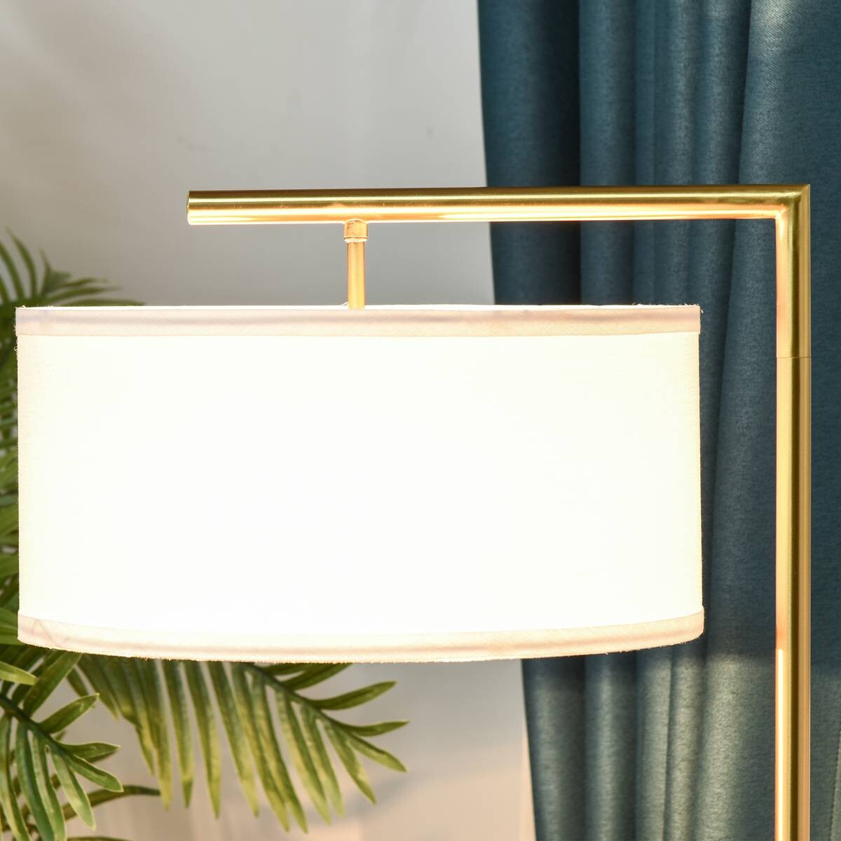 HOMCOM Stehlampe weiß gold Stahl Leinen B/H/T: ca. 37x153x37 cm
