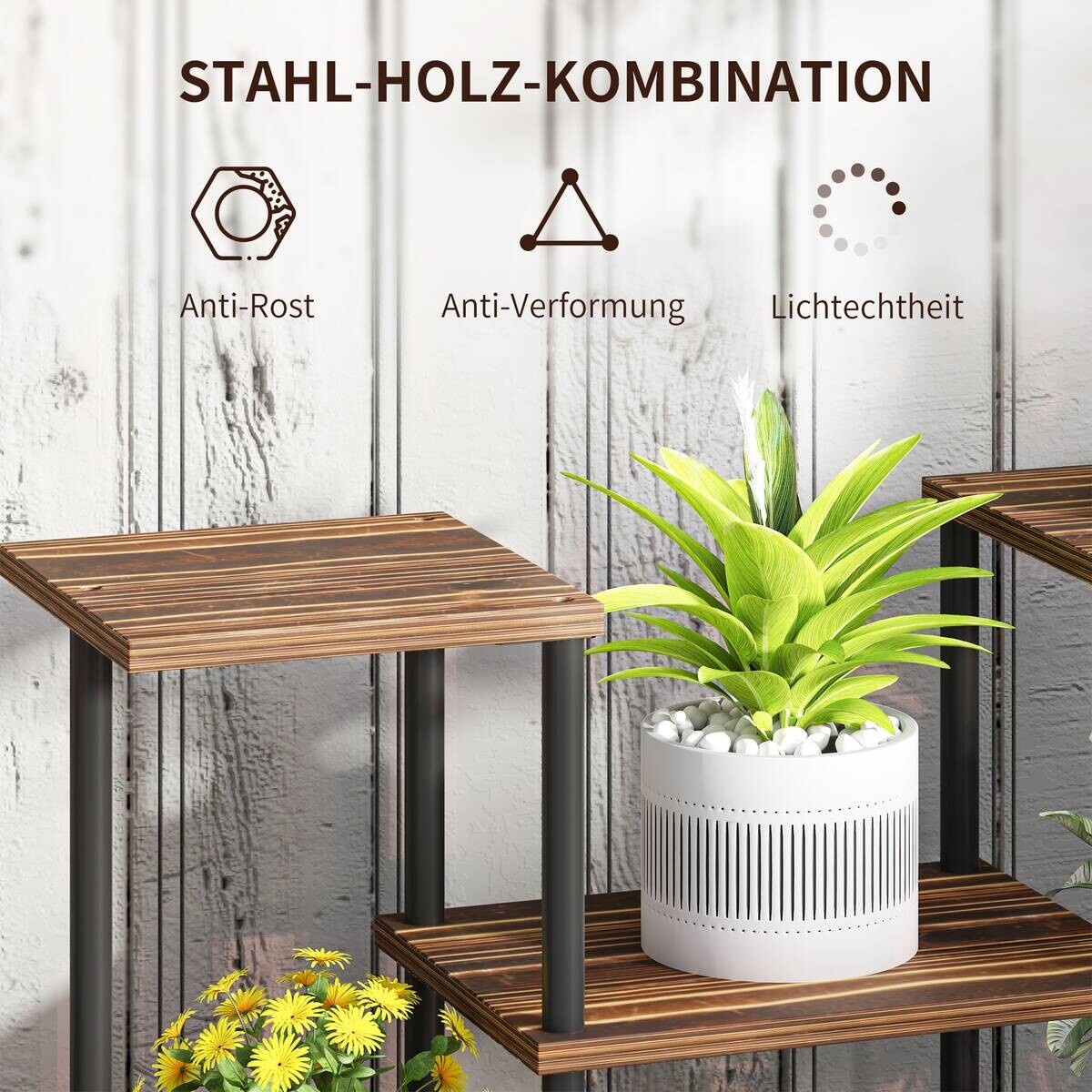 Outsunny Blumenständer braun Holz B/H/L: ca. 24x61,5x80 cm