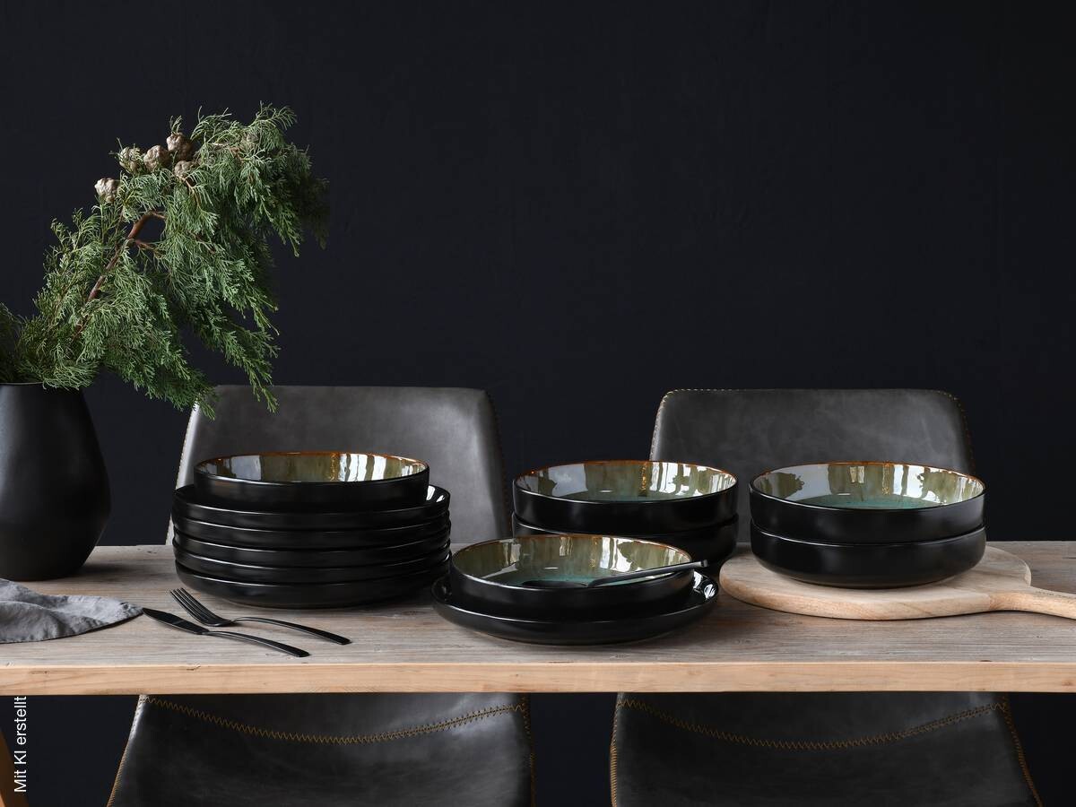 CreaTable Tafelservice Nordic Fjord grün Steinzeug 12 tlg.