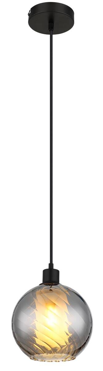 GLOBO Pendelleuchte schwarz Rauch Glas Metall H/D: ca. 120x20 cm E27 1 Brennstellen