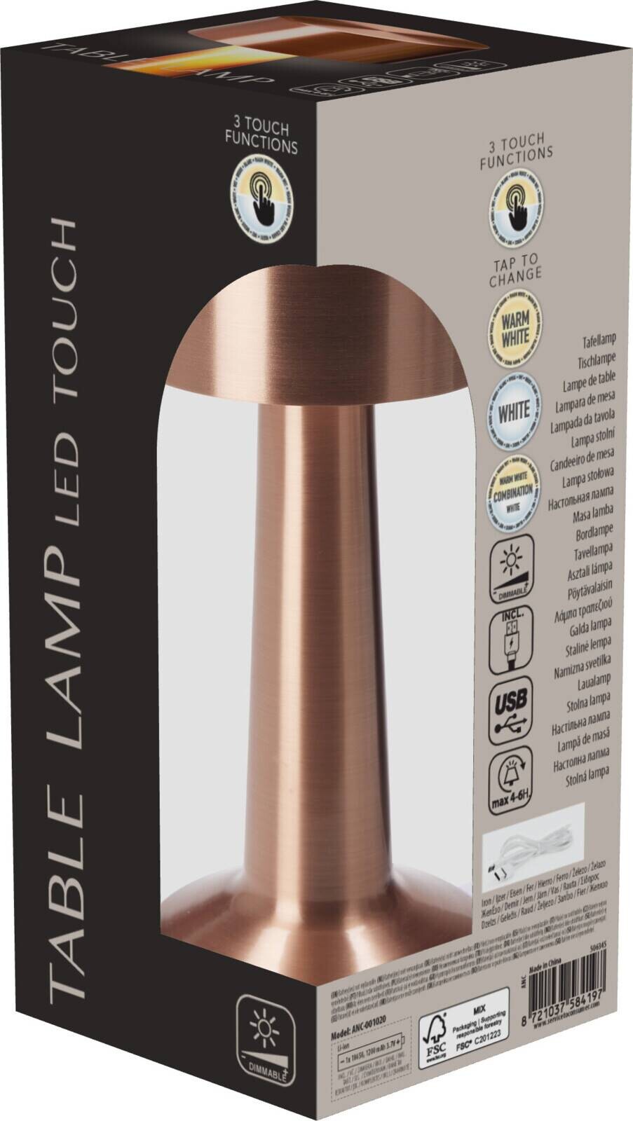 LED-Tischleuchte Kupfer Eisen H/D: ca. 21x9 cm