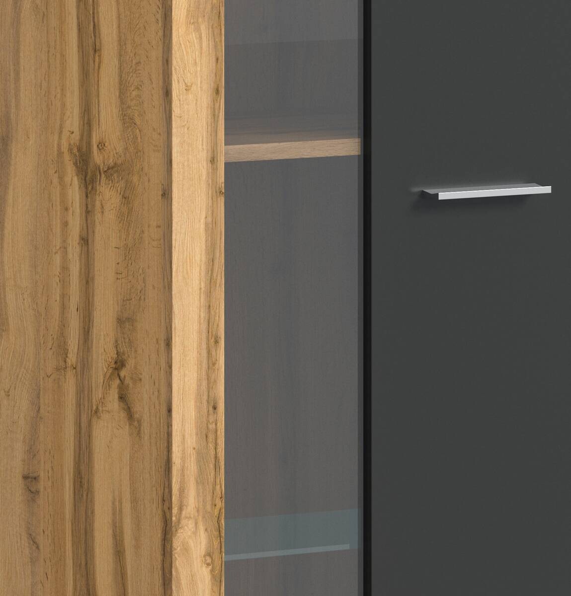 Vitrine Jam Eiche Wotan Nachbildung grau B/H/T: ca. 60x159x35 cm