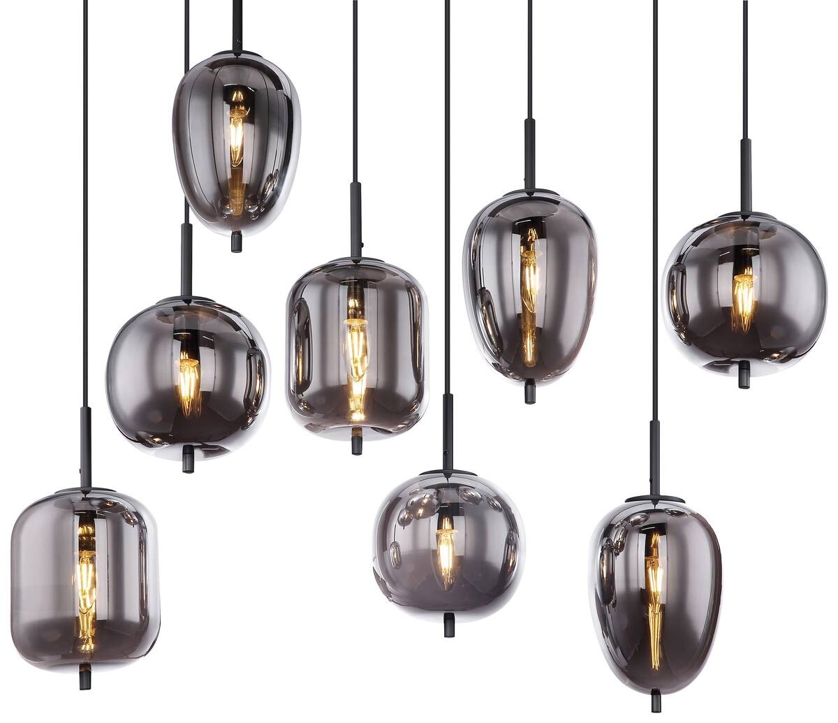 GLOBO Pendelleuchte Blacky schwarz Metall Rauchglas B/H/L: ca. 34x120x94 cm E14 8 Brennstellen