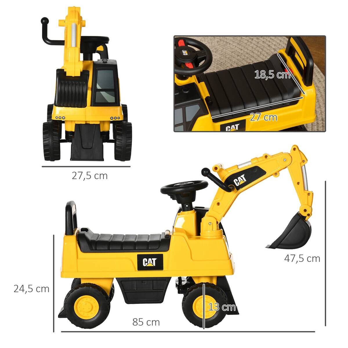 HOMCOM Kinder-Fahrzeug gelb B/H/L: ca. 27,5x85x47,5 cm