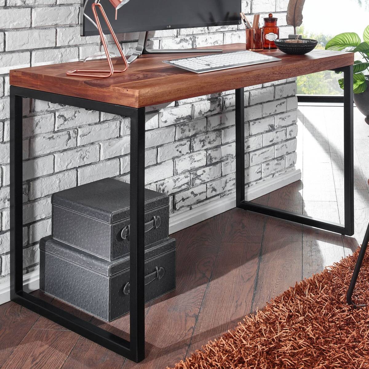 Schreibtisch natur schwarz pulverbeschichtet B/H/T: ca. 117x76,5x59 cm