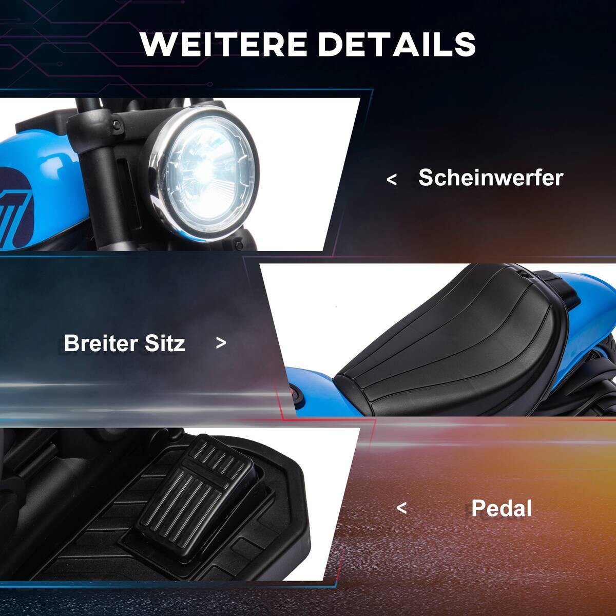 HOMCOM Kinder-Elektromotorrad schwarz B/H/L: ca. 42x57x76 cm