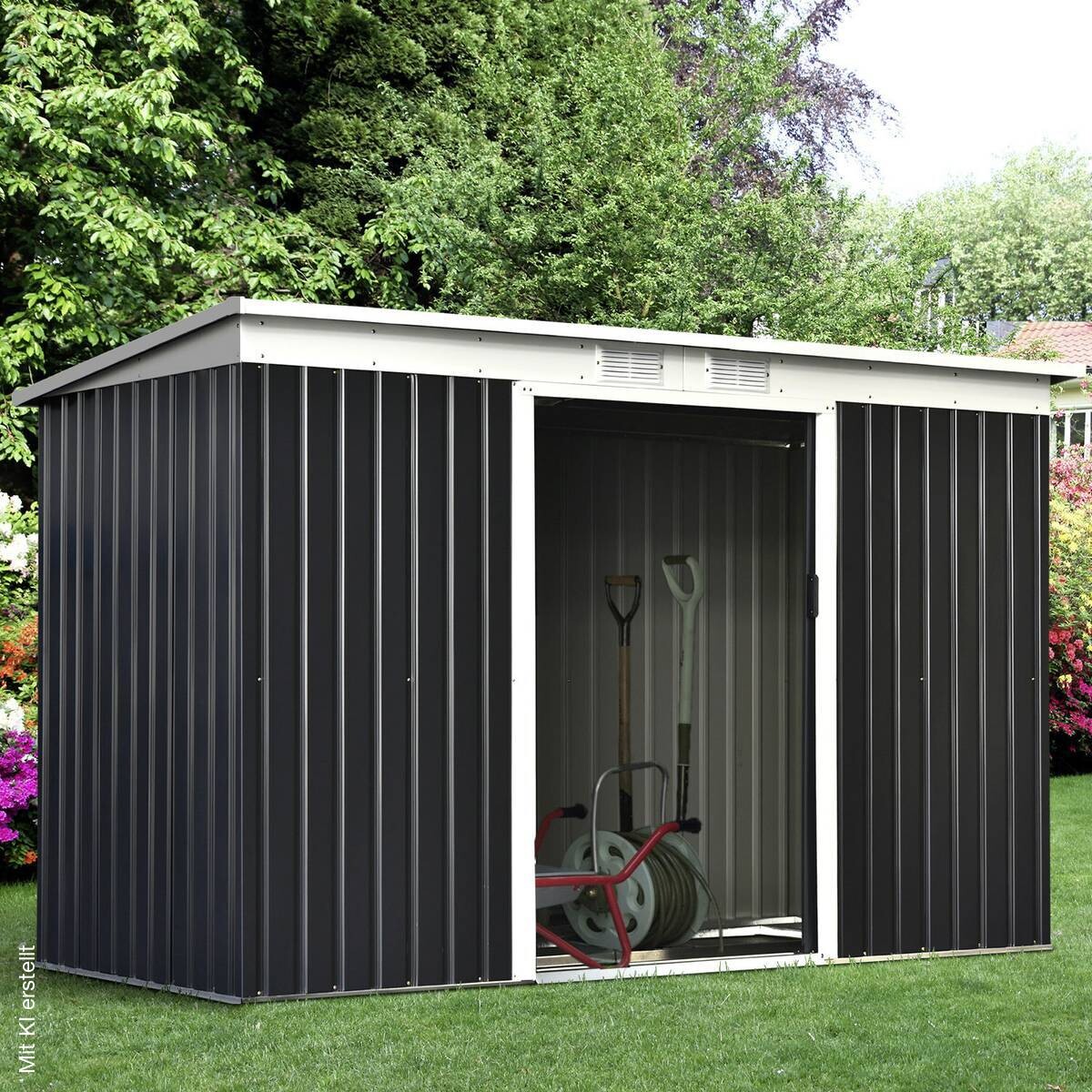 Outsunny Gartenschrank dunkelgrau Stahl B/H/L: ca. 130x173x277 cm