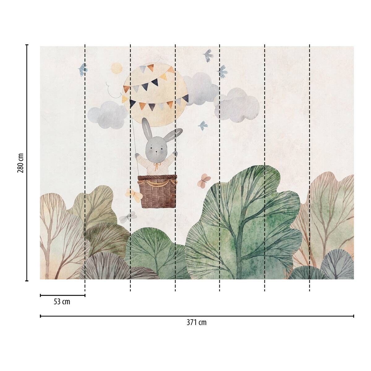 Livingwalls Fototapete Hase im Luftballon grün beige braun B/L: ca. 280x371 cm