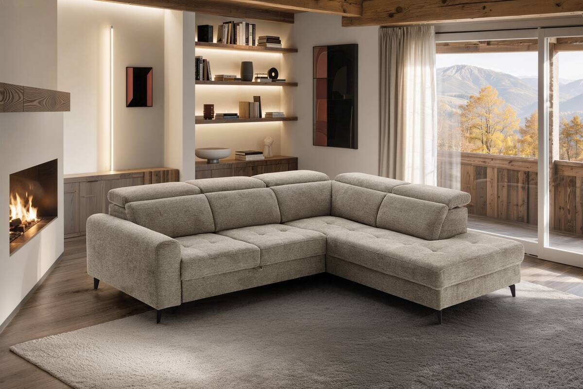 Ecksofa mit Bettfunktion taupe Flachgewebe B/H/T: ca. 258x96x221 cm