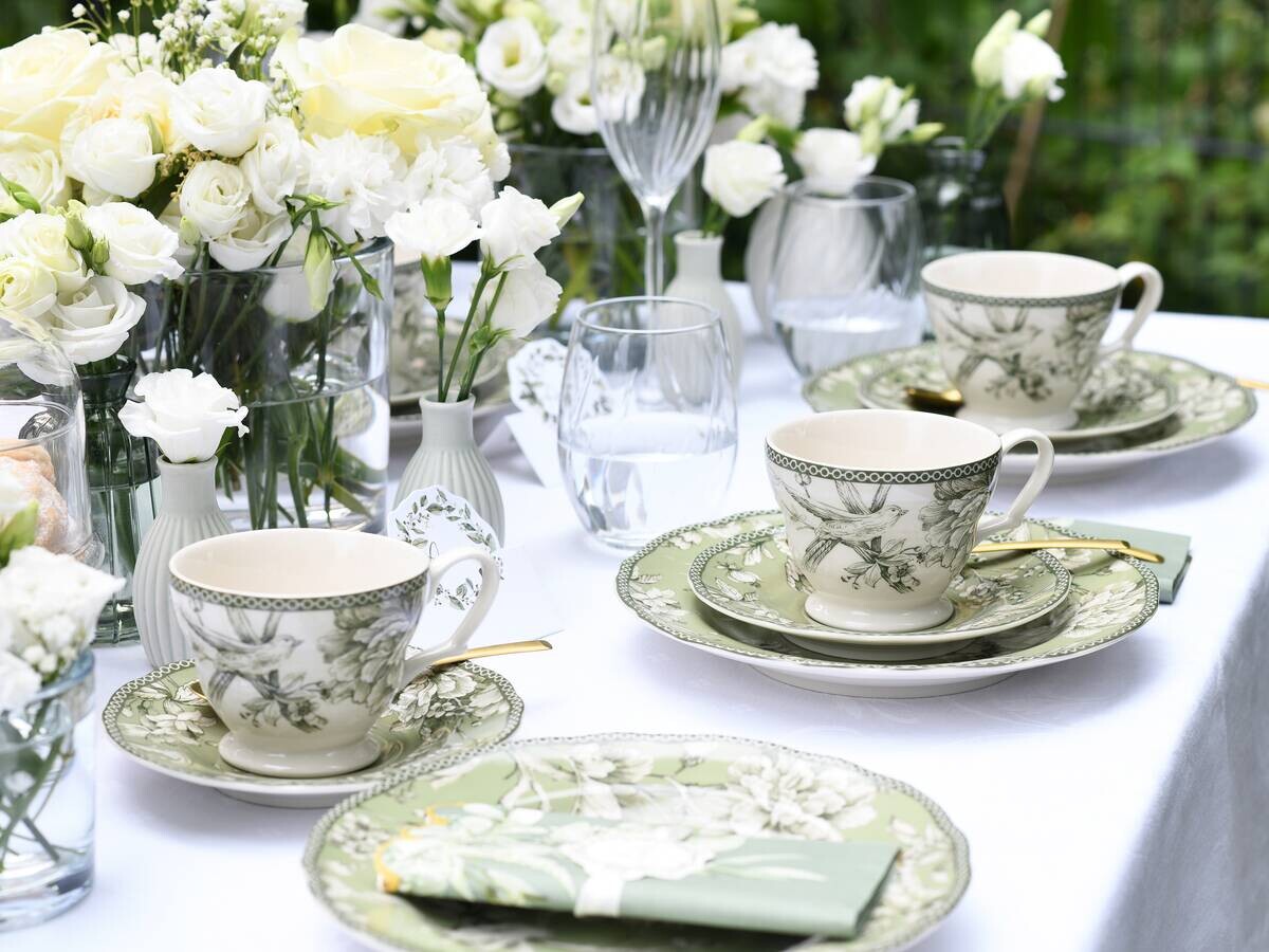 CreaTable Kaffeeservice Adelaide Grün weiß Porzellan 12 tlg.