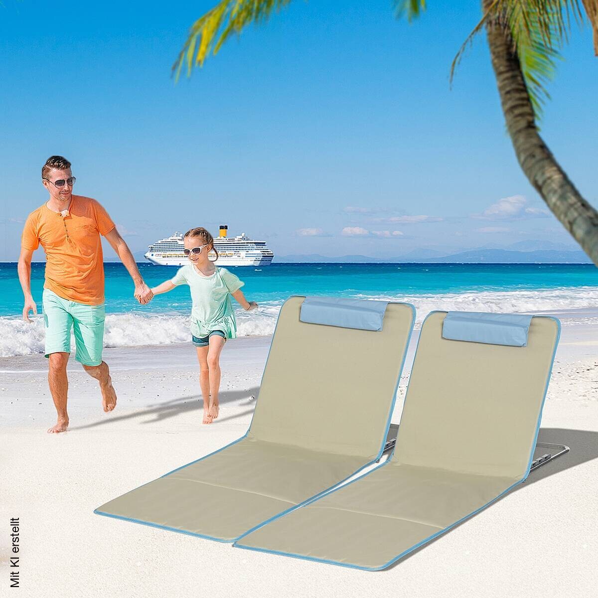 Outsunny Strandliege 2er Set hellblau Stahl B/H/L: ca. 53x35x124 cm