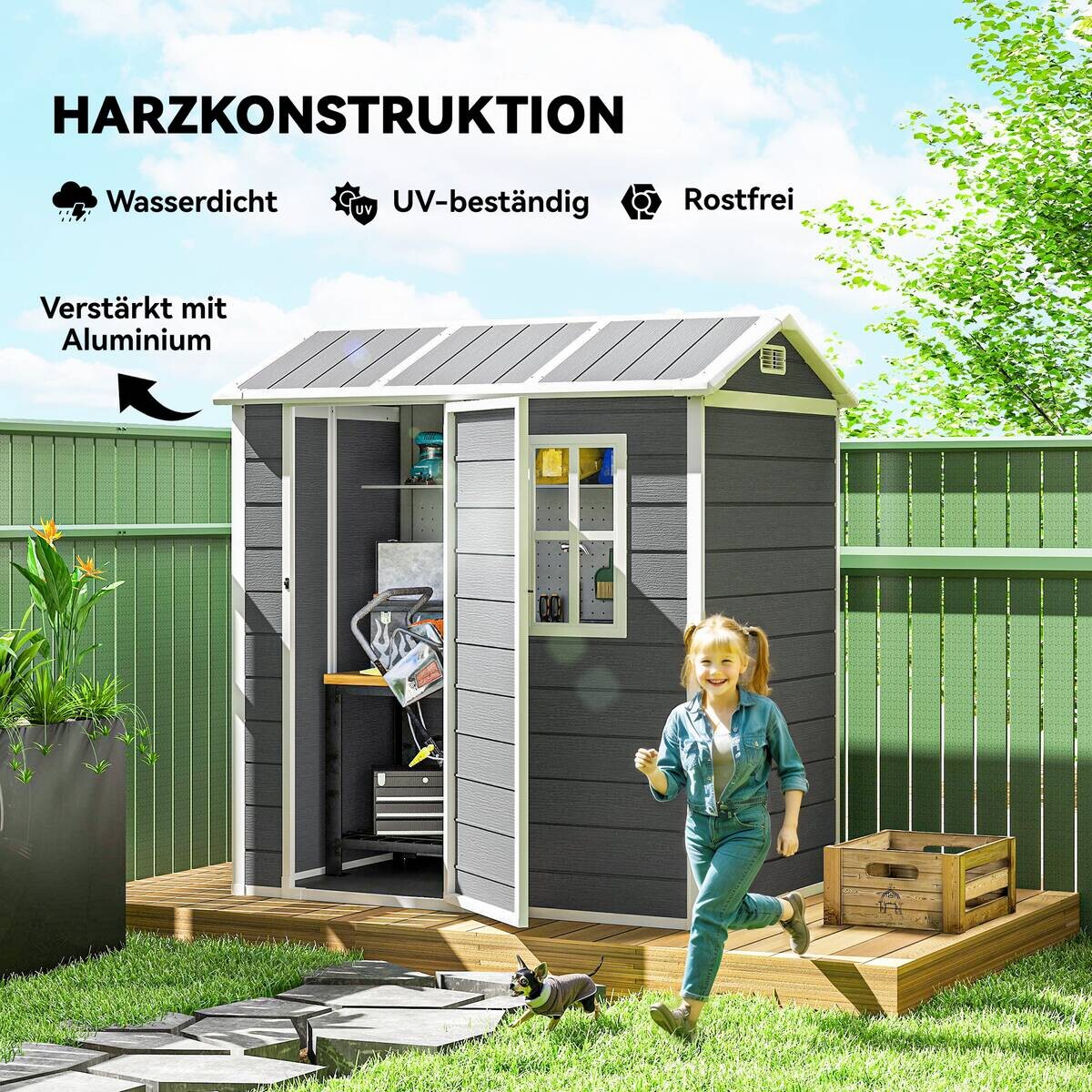 Outsunny Gartenhaus grau B/H/L: ca. 130x199x186 cm